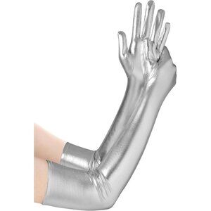Women's Shiny Silver Metallic Wet Look Gloves Elbow Length Halloween Costumes
